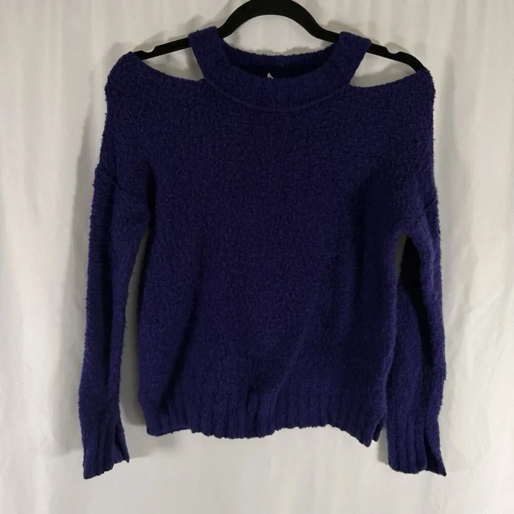 Moth Anthropologie Sweater Women's XXSP Petite Purple Cold Shoulder Wool Blend